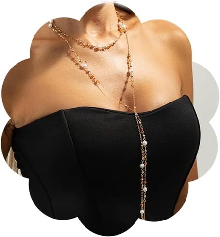 Long Pearl Statement Necklaces for Women Layered Long Gold Chain Fake Pearls Necklaces Layering Trendy Dainty Jewelry in Saudi Arabia