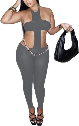 Wuitrie Women's Fall Solid Black Jumpsuits Midriff-Baring Off Shouder Halter Neck One Piece Pants Sexy Party Clubwear in Saudi Arabia