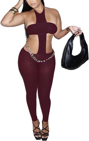 Wuitrie Women's Fall Solid Black Jumpsuits Midriff-Baring Off Shouder Halter Neck One Piece Pants Sexy Party Clubwear in Saudi Arabia