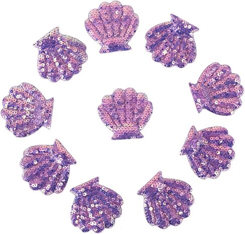 10Pcs Embroidery Shell Shapes Sew On Patch Badge Bag Hat Hair Accessory Applique (Purple) in Saudi Arabia