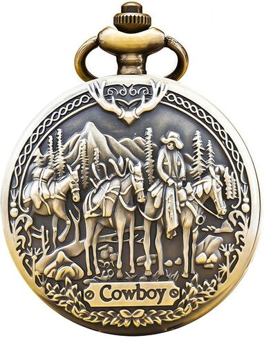 Pocket Watch Engraved Cowboys Arabic Numerals Quartz with Chain Gifts in Kuwait
