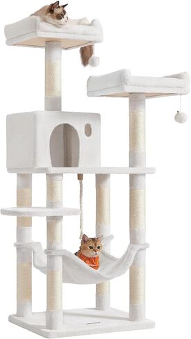 Feandrea Cat Tree, 55.8-Inch Large Cat Tower, Multi-Level Condo, Light Gray in Saudi Arabia