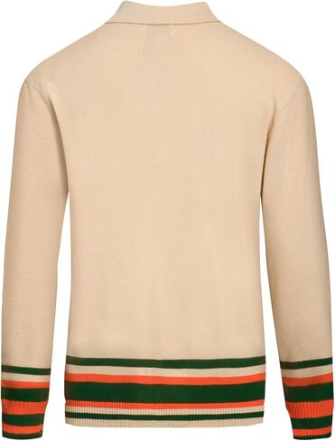 OXKNIT Men’s Knit Long Sleeve Polo Shirts, 1960s Mod Style Retro Duck Pattern Button Down Beige Cardigan Sweater in Saudi Arabia