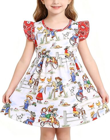 Toddler Girl Dress Casual Chicken Print Ruffle Outfit Dress Summer Clothes 2-8Y in Saudi Arabia