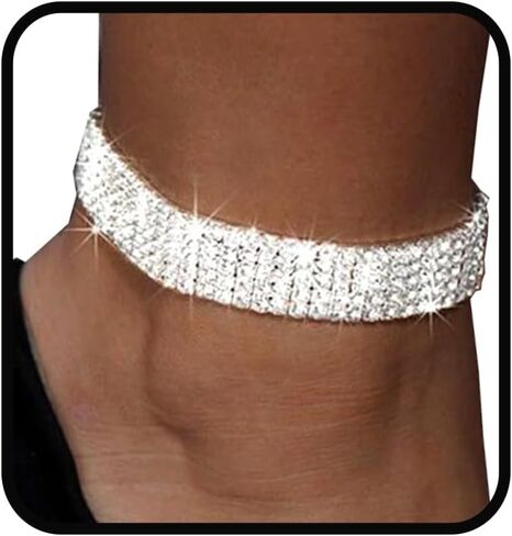 Rhinestone Anklet Bracelets for Women Elastic Shiny Foot Chain Wedding Bridal Summer Anklets Jewelry Gifts in Saudi Arabia