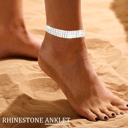 Rhinestone Anklet Bracelets for Women Elastic Shiny Foot Chain Wedding Bridal Summer Anklets Jewelry Gifts in Saudi Arabia