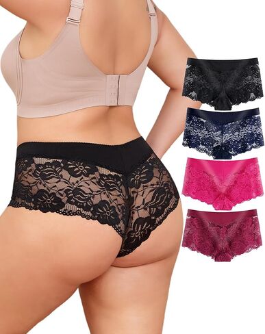 moonlight elves Sexy Underwear For women, Plus Size Lace Boy Shorts Panties, Womens Cheeky Breathable Boyshorts Panty, 4 Pack in Saudi Arabia