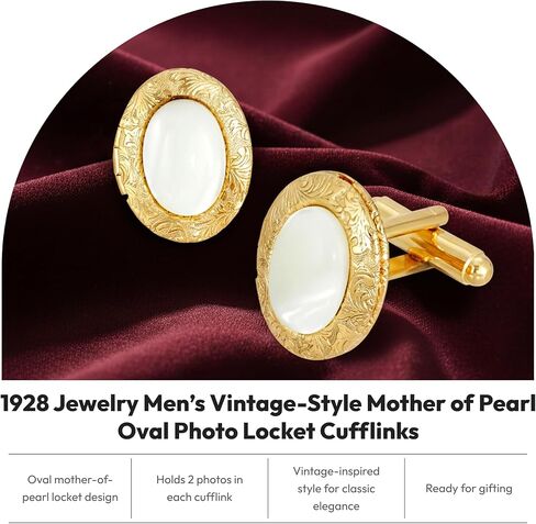 1928 Jewelry Mens Vintage Style Mother Of Pearl Oval Photo Locket Cufflinks in Saudi Arabia
