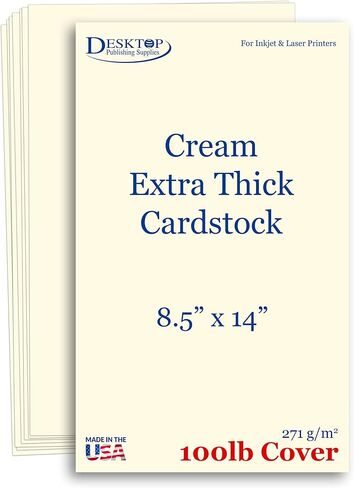 50 Sheets - Extra Thick 8.5" x 14" Cardstock for Inkjet or Laser Printers - 100lb Cover 271 gsm Heavy Printer Paper - Matte Finish Cream - Great for Cards, Menu's, Posters, Covers in Saudi Arabia