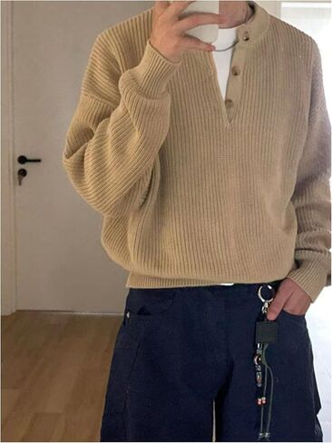 GORGLITTER Men's Sweater Button Henley Crewneck Knitted Casual Fall Trendy Sweater Top in Saudi Arabia