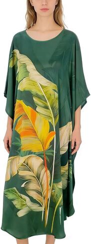 ملابس نوم طويلة حريرية 100% للنساء من Kwedhongjh، رداء حمام نسائي حريري، كيمونو حريري، رداء حمام طويل بأكمام دمية - نمط زهرة in Kuwait