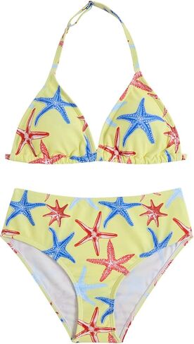 Girl's 2 Piece Graphic Starfish Bathing Suit Halter Triangle Swimsuit Cute Beachwear Bikini Sets in Saudi Arabia