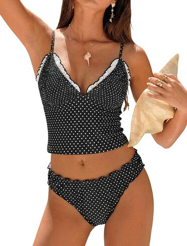ZAFUL Tankini المايوه للنساء كشكش تقليم محكم عالية قطع Tankini مجموعة قطعتين الاستحمام الدعاوى in Kuwait