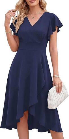ANRABESS Womens Cocktail Dress Semi Formal Wedding Guest Wrap Midi Dresses Summer Western A Line High Low Ruffled Dress in Saudi Arabia