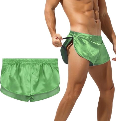 Mens Satin Boxers Sexy Pajama Bottoms 3 Inch Inseam Silk Boxer Shorts Split Side Lounge Shorts in Saudi Arabia