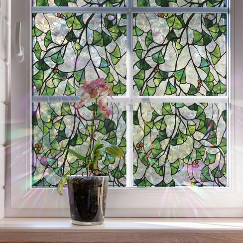 قوس قزح Suncatcher الأزهار نافذة الفيلم، الخصوصية قزحي الألوان ثابت تتشبث على الوجهين نافذة الشارات لزجاج باب النافذة الديكور، والأعشاب خمر والفن النباتي، 39.37 "× 16.92" in Kuwait