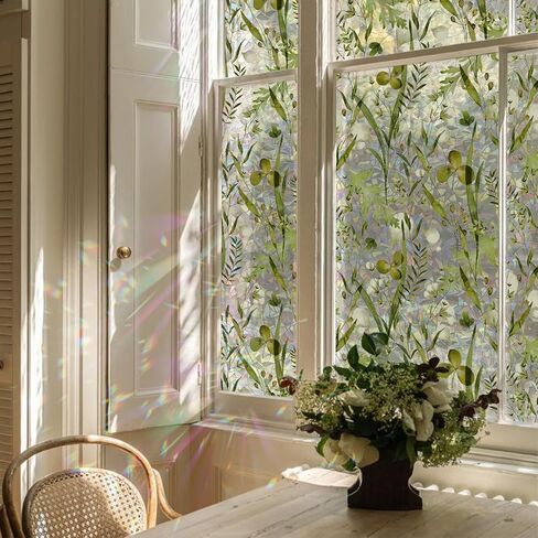 Rainbow Window Privacy Film Stained Glass Handmade Design for Bathroom, Watercolor Flower and Butterfly, 39.37" x 16.92" in Kuwait