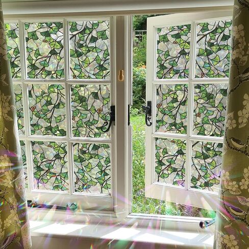 Rainbow Window Privacy Film Stained Glass Handmade Design for Bathroom, Watercolor Flower and Butterfly, 39.37" x 16.92" in Kuwait