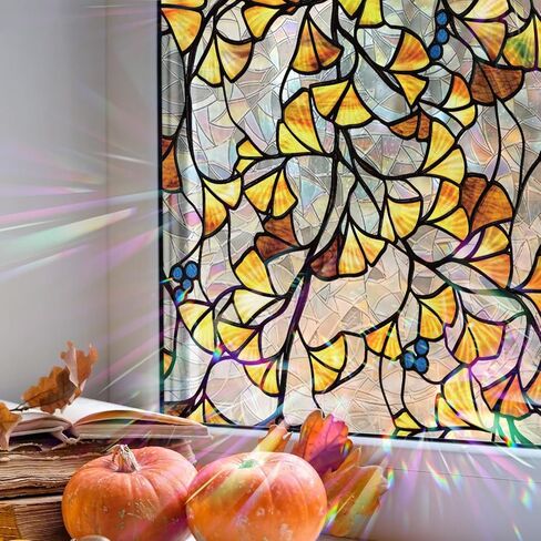 Rainbow Window Privacy Film Stained Glass Handmade Design for Bathroom, Watercolor Flower and Butterfly, 39.37" x 16.92" in Kuwait