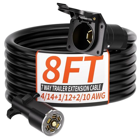 8FT 7 طريقة مقطورة التوصيل الثقيلة 8 FT 4/14 + 1/12 + 2/10 AWG 7 دبوس سلك تسخير الأسلاك للمقطورات، المعسكرات، شاحنات الطعام، شاحنات الطعام، القوافل، RVs وغيرها من مركبات القطر in Kuwait