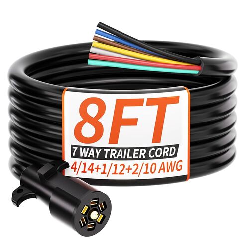 8FT 7 Way Trailer Plug Heavy Duty 8 FT 4/14+1/12+2/10 AWG 7 Pin Trailer Wiring Harness Cord for Trailers, Campers, Food Trucks, Dining Trucks, Caravans, RVs and Other Towing Vehicles in Saudi Arabia
