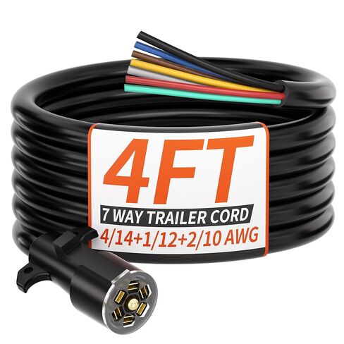 8FT 7 طريقة مقطورة التوصيل الثقيلة 8 FT 4/14 + 1/12 + 2/10 AWG 7 دبوس سلك تسخير الأسلاك للمقطورات، المعسكرات، شاحنات الطعام، شاحنات الطعام، القوافل، RVs وغيرها من مركبات القطر in Kuwait