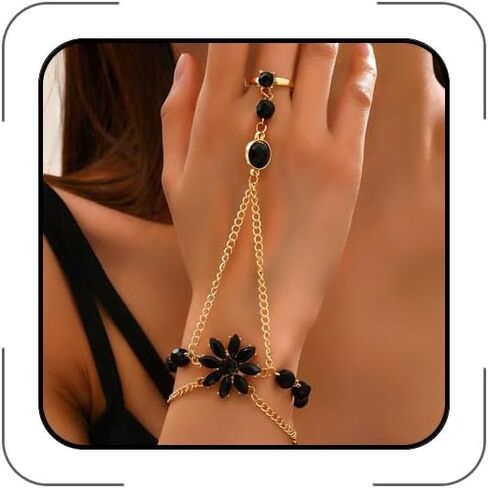Hand Chain Bracelets for Women Elegant Gemstone Flower Hands Harness Bracelet Adjustable Finger Ring Bracelet Hand Chain Wrist to Finger Hand Jewelry Gift for Women in Saudi Arabia