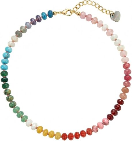 Colorful Beaded Choker Necklace for Women, Handmade Gemstone Necklace with Natural Stone and 18K Gold Plated, Boho Beaded Necklaces for Women Beach Jewelry Gift in Saudi Arabia