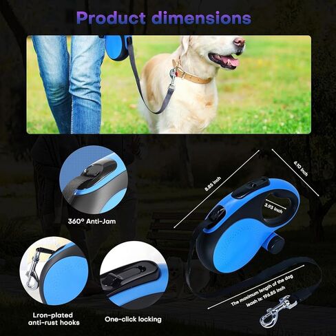 Retractable Dog Leash, 26Ft Heavy Duty Cable for Small to Large Dogs up to 110lbs, 360° No Tangle, One-Handed Brake, Red (RED) in Saudi Arabia