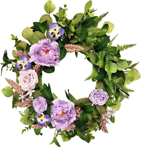 24 Inch Wreaths for Front Door, Large Spring Summer Artifiical Wreath with Blue White Daisy Flower, All Season Floral Wreaths for Porch Window Wall Decor Outside Indoor Outdoor Decorations in Saudi Arabia