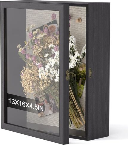 إطار صندوق ظلال مقاس 13 × 16 مع زجاج أكريليك، وصناديق ظلال كبيرة تعرض حافظات لسطح الطاولة والجدار، وصندوق ذاكرة للتذكارات، وصندوق ظلال للزهور، أسود مع ظهر من الكتان in Kuwait