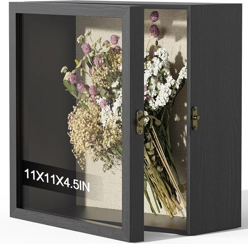 إطار صندوق ظلال مقاس 13 × 16 مع زجاج أكريليك، وصناديق ظلال كبيرة تعرض حافظات لسطح الطاولة والجدار، وصندوق ذاكرة للتذكارات، وصندوق ظلال للزهور، أسود مع ظهر من الكتان in Kuwait