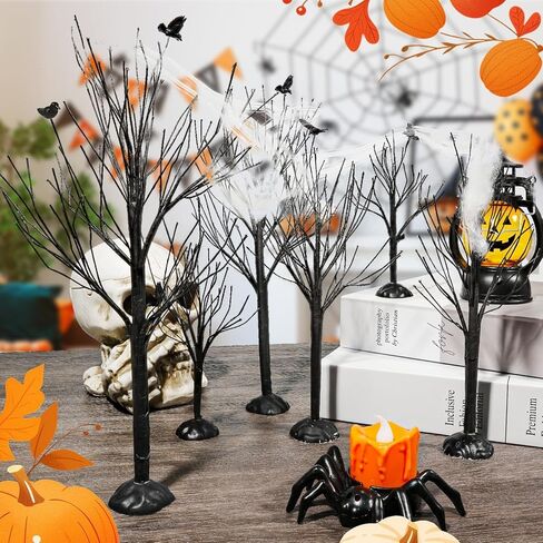 Warmtree 6 قطع من أشجار قرية الهالوين، شجرة ديكور صغيرة، أشجار فرعية صناعية على سطح الطاولة، ملحقات قرية الهالوين مع تمثال غربان لقضاء العطلات، ديكور المنزل، الحديقة، المكتب، المهرجانات in Saudi Arabia