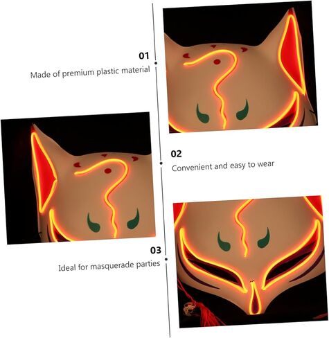VICASKY Fox Glow Mask قناع مضحك، قناع الهالوين الممتع، أقنعة الحيوانات، أزياء الهالوين، أقنعة تنكرية للحيوانات، مخيفة in Saudi Arabia