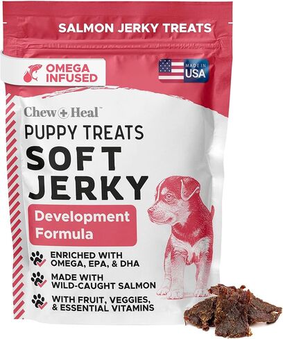 كلب السلمون متشنج للجراء - 5 أوقية من جرو سمك السلمون يعامل الكلب لتنمية الجرو - مصنوع من سمك السلمون البري في ألاسكا، والحمص، والجزر، والبطاطا الحلوة، والفواكه - صنع في الولايات المتحدة الأمريكية in Kuwait