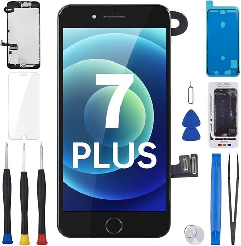 for iPhone 7 Plus Screen Replacement 5.5" Black with Home Button LCD Display Digitizer 3D Touch Full Assembly with Front Camera Speaker Sensor Glass Repair Kit Fix Tools for A1661 A1784 A1785 in Saudi Arabia