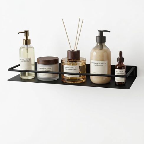Small Shelf for Wall, Small Floating Shelf, Black Wall Shelf, Metal Bathroom Shelves, Metal Floating Shelves for Bathroom Bedroom Kitchen (Black, 8Inch) in Saudi Arabia