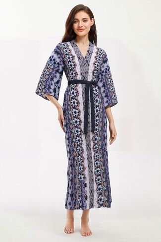 أرواب كيمونو من PRODESIGN للنساء - ملابس نوم طويلة من الشيفون حريري بنقشة الزهور كيمونو، رداء نوم، رداء حمام، بلوزة in Kuwait
