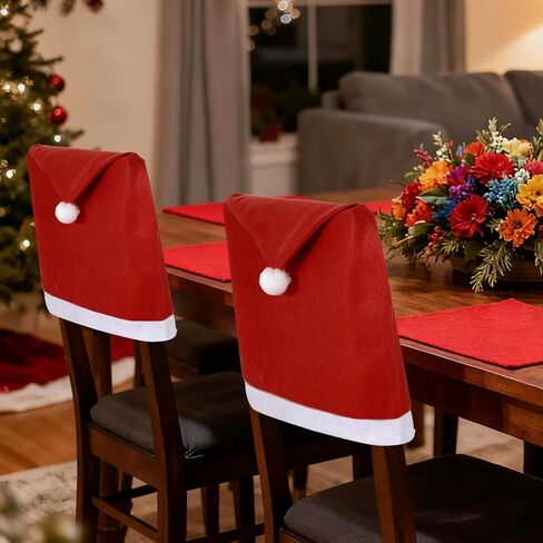Yolyoo Christmas Chair Covers,Hat Chair Back Covers Set of 4,Kitchen Chair Slipcovers Removable for Home Party Xmas Holiday Festival Decor (4 PCS) in Saudi Arabia