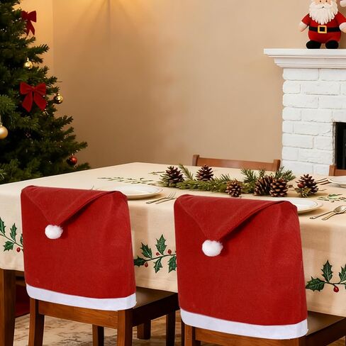 Yolyoo Christmas Chair Covers,Hat Chair Back Covers Set of 4,Kitchen Chair Slipcovers Removable for Home Party Xmas Holiday Festival Decor (4 PCS) in Saudi Arabia