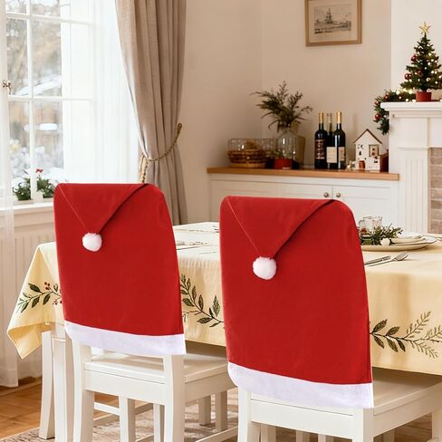 Yolyoo Christmas Chair Covers,Hat Chair Back Covers Set of 4,Kitchen Chair Slipcovers Removable for Home Party Xmas Holiday Festival Decor (4 PCS) in Saudi Arabia