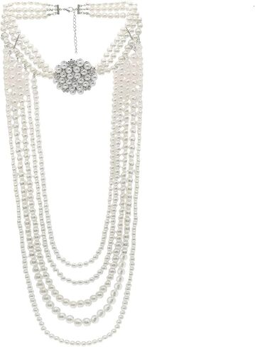 JNF 1920s Pearl Necklace for Women Long Chunky Big Pearl Strands Flapper Beaded Necklaces Imitation Faux Pearls Gatsby Vintage Costume Jewelry 80'' Long in Saudi Arabia