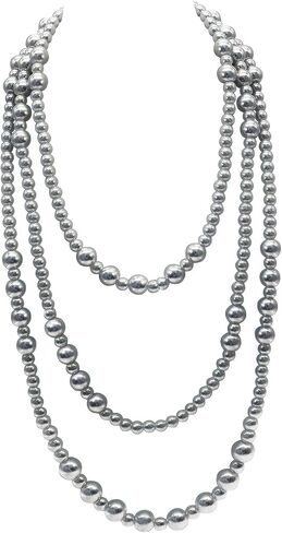 JNF 1920s Pearl Necklace for Women Long Chunky Big Pearl Strands Flapper Beaded Necklaces Imitation Faux Pearls Gatsby Vintage Costume Jewelry 80'' Long in Saudi Arabia