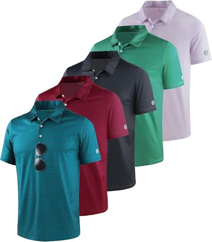 ZITY 5 Pack Mens Golf Striped Polo Shirts Short Sleeve Moisture Wicking Athletic Daily Casual Collared Shirt UPF 50+ in Saudi Arabia