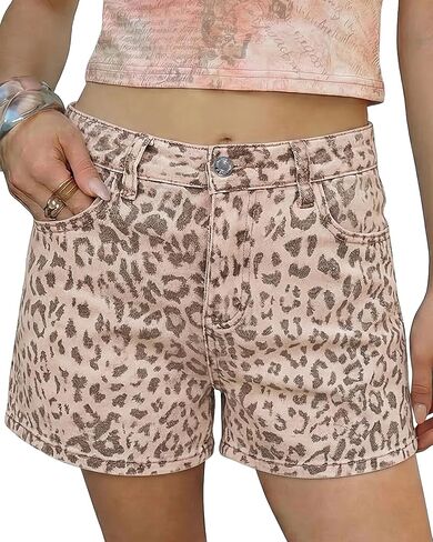 luvamia Jean Shorts for Women Trendy High Waisted Cheetah Leopard Animal Print Stretchy Denim Shorts Summer Casual Jorts in Saudi Arabia