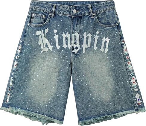 Men's Jorts Y2k Sparkly Rhinestone Jean Shorts Summer Cruise Outfits Vintage Raw Trim Bermuda Denim Shorts in Saudi Arabia