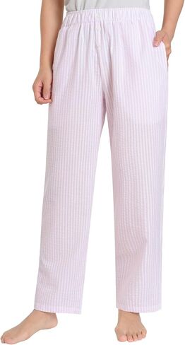 Women's Petite Seersucker Pajama Pants Lightweight Cotton Lounge Pants in Saudi Arabia