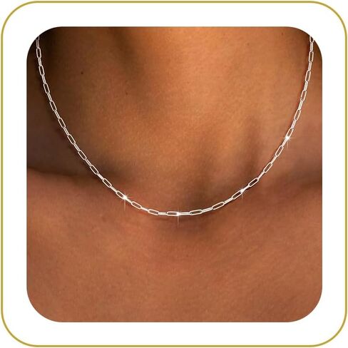 S925 Sterling Silver Paperclip Necklace for Women -1.6mm Simple Silver Choker Necklaces Sterling Silver Chain for Women Minimalist Waterproof Link Necklace Trendy Jewelry Gifts in Saudi Arabia