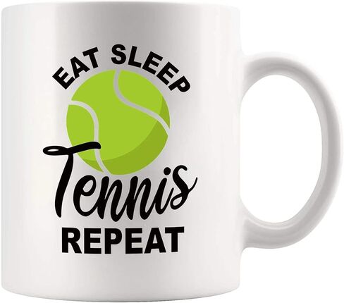 Panvola Eat Sleep Tennis Repeat Coffee Mug Tennis Gifts For Sports Lover Coach Player Sports Ceramic Cup Novelty Drinkware (White, 11 oz) in Saudi Arabia