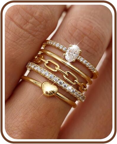 FIASASO 5Pcs Stackable Rings for Women 14K Gold Plated Non Tarnish Dainty Cubic Zirconia Waterproof Stacking Rings Silver Minimalist Band Ring Stacks for Women Trendy No Tarnish Thin Fashion Thumb Ring Size 5 6 7 8 9 10 in Saudi Arabia
